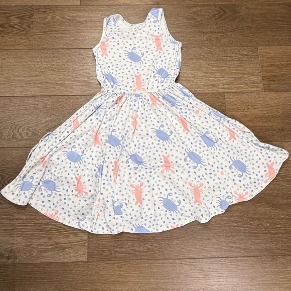 Dot Dot Smile Girls Tank Twirl Dress, Size 8-10, White, Crab/Lobster, Summer - Picture 1 of 10